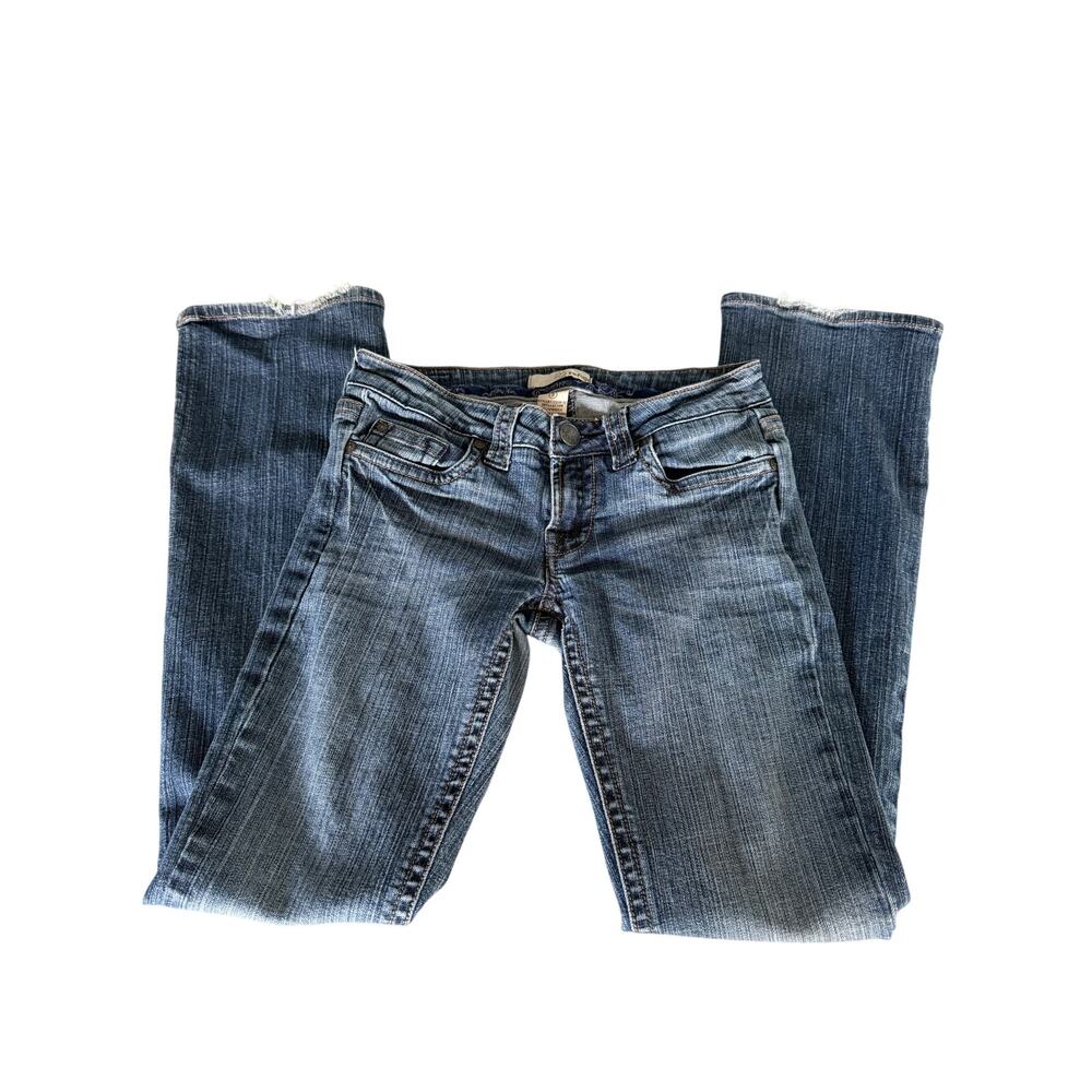 Refuge Vintage Y2K Blue Denim Jeans Size 3 Low Rise Shredded Bottom Hem